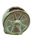 Frankoma Pottery Prairie Green Toothpick Holder Wagon Wheel Excellent!