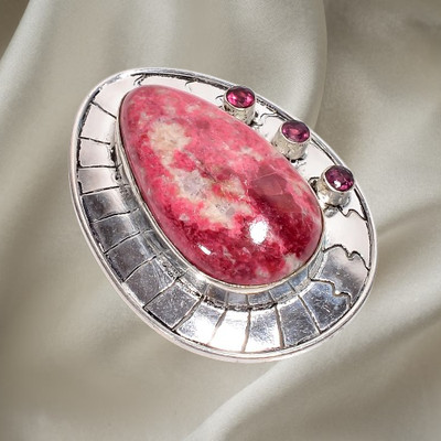 Pear Genuine Pink Thulite 925 Silver Anniversary Elegant Artisan Pendant Jewelry