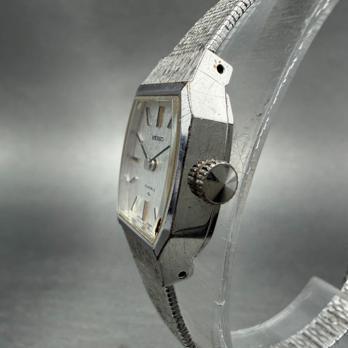 Seiko Tank Watch Women 17mm Silver Dial Silver Tone Manual 17-3280