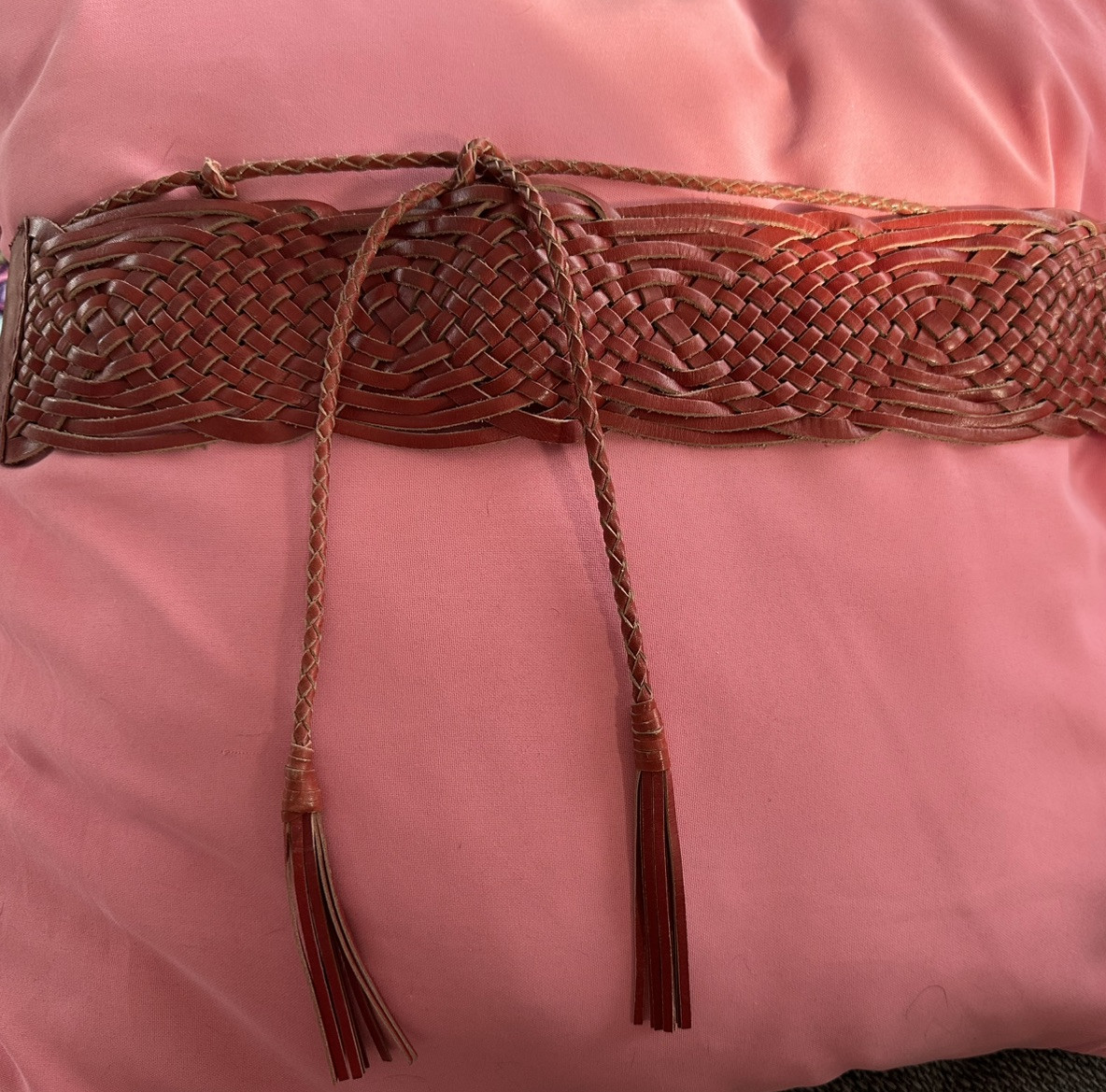 Linea Pelle Red Leather Woven Belt w/ Braided Ties Size  display picture 3