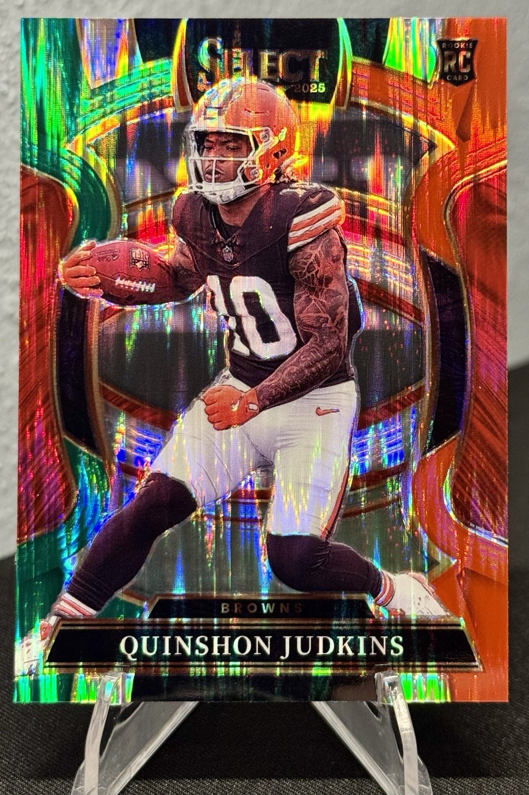 2025 Panini Select - Quinshon Judkins Green & Red Shock Prizm #55 RC Rookie