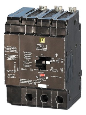 NEW SQUARE D EDB34060SA SHUNT TRIP CIRCUIT BREAKER - 60A, 3P, 480V  