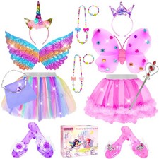 Princess Dress Up for Girls 4-6 With Tutu Shoes Jewelry Unicorn Headband Butterf