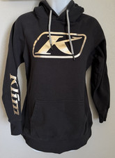Klim Hoodie Womens Small Black Fleece Sweater Pullover Spell Out Gold Logo