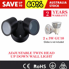 Adjustable Twin Head Outdoor Wall Light Double Spotlight Black Exterior GU10 IP4