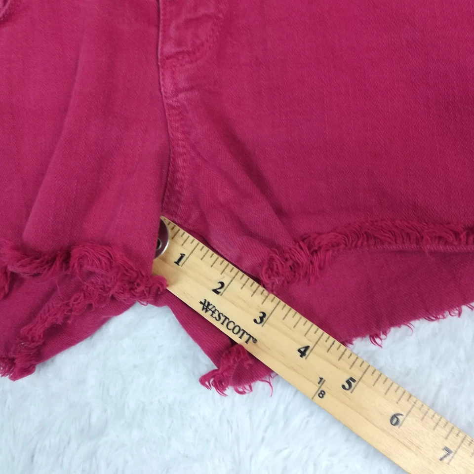 Pantalones Cortos Paige Mujer Pantalones Cortos Denim Corte Mini Rojo Tiro Bajo 2 1/2" Entrepierna 26 Foto 3 de 4