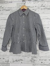Ralph Lauren Gingham Peplum Button Front Blouse Blue Navy Womens 8