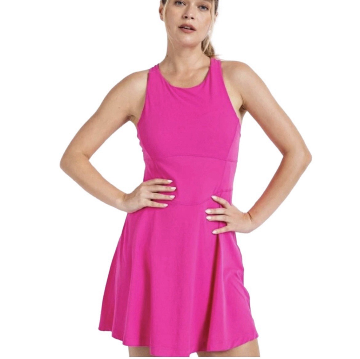 Rae Mode Plus Size Butter Feel Romper Dress with keyhole Hot Pink Size 3X