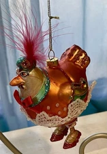 ASHLAND BLOWN GLASS KITSCHY CHICKEN IN RED HEELS CHRISTMAS COLLECTIBLES ORNAMENT
