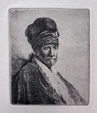 REMBRANDT  "Man w High Cap" Millennium Edition Etching (COA and Appraisal $2k+)