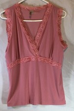 Susan Lawerence Y2K Pink Lace Trim Cami Top Size XL Coquette Soft Girl Fairy