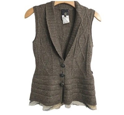Roberto Cavalli Sweater Vest Size Small Brown Wool Alpaca Blend Button Front 