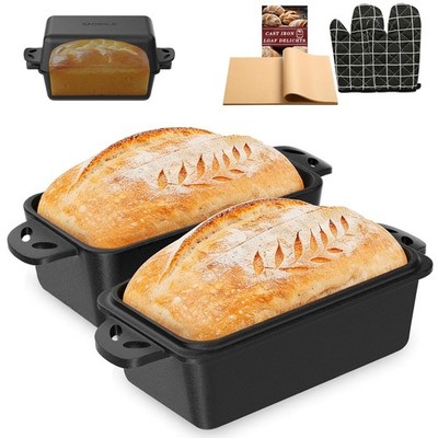 Cast Iron Loaf Pan with Lid 9x5 Inch Bread Baking Pan Rustic 2-in-1 Oven Safe
