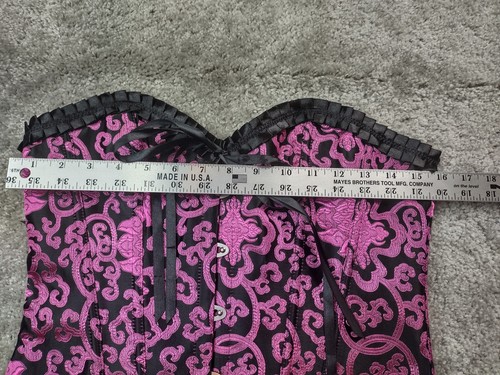 Overbust Corset Sz 2XL Pink Black Simple Bustier Plastic Boned Gothic Punk Sexy - Picture 9 of 10