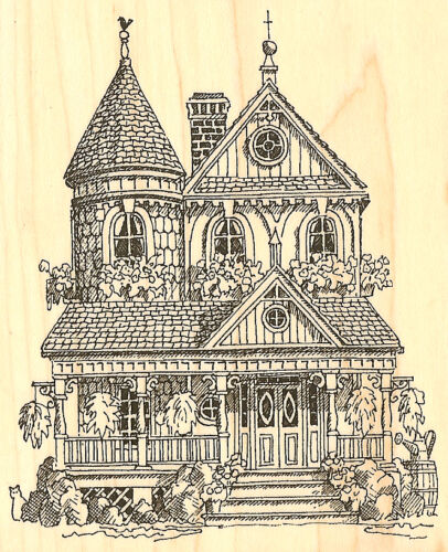 Victorian House Wood Mounted Rubber Stamp IMPRESSION OBSESSION G1746 New - Afbeelding 1 van 3