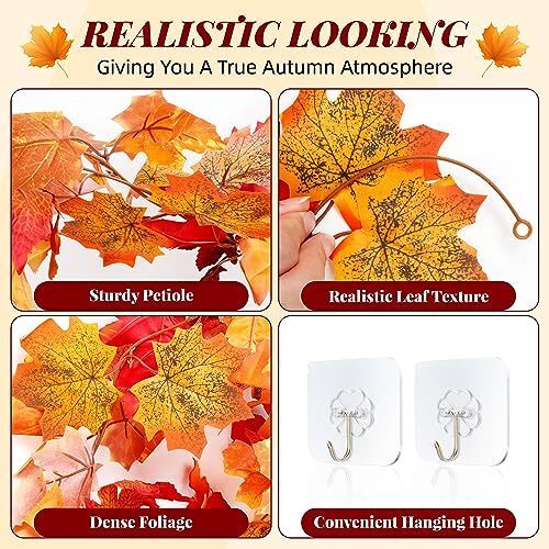 Artificial Fall Garland Maple Leaf, Hanging Vine Garland Artificial Fall 2 - Picture 4 of 7