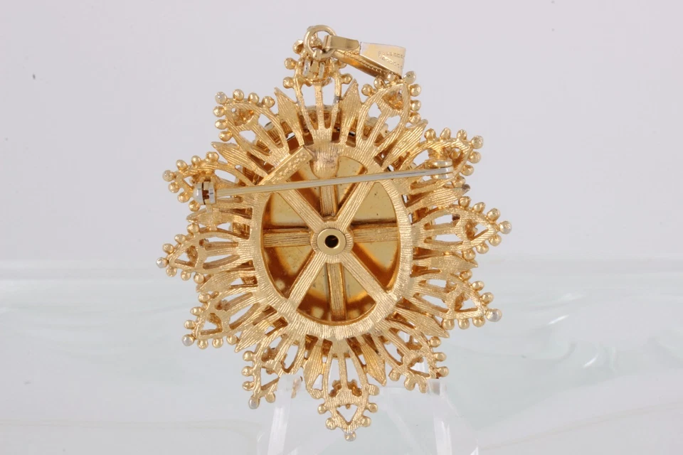 COSTUME FRANCOIS CLEAR & SMOKEY GRAY STONES CAMEO BROOCH/ PENDANT FASHION 3998 - Image 2 of 2