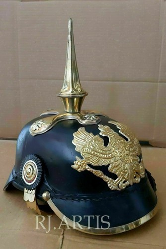 Casque d’officier impérial allemand à pointes longues en cuir noir - Bild 1 von 7