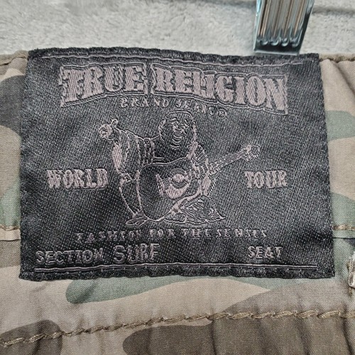 True Religion Shorts Mens 30 Green Camo Surf Swim Flap Pockets 11" Button Fly - Picture 13 of 15