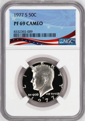 1977-S Proof Kennedy 50c, Graded PF69 Cameo by NGC ~ Patriotic OSR Label