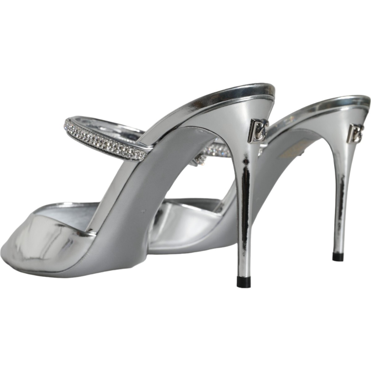 DOLCE&GABBANA【関税込み】クリスタル付き スライドサンダル DOLCE & GABBANA Shoes Silver Crystal Leather Slip On Sandals
