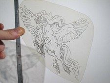 vtg 1960s 70s Tattoo Flash acetate stencil Pegasus Taking Flight signed HU1