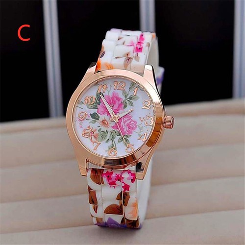 Women's Watch Silicone Printed Flower Quartz Analog Wrist Watches For Girl Lady - Picture 12 of 13