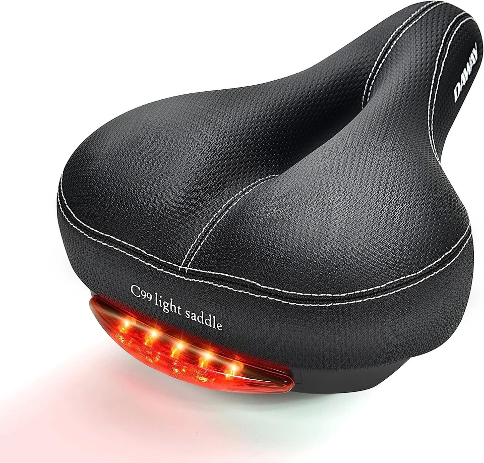 Asiento de bicicleta de espuma viscoelástica con luz trasera, impermeable, doble resorte, 1 año de garantía Foto 3 de 4