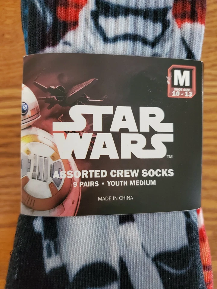 CALCETINES STAR WARS NIÑO TRIPULACIÓN 9 PARES JÓVENES MEDIANOS NUEVOS CON ETIQUETAS TALLA 10-13 Foto 2 de 2