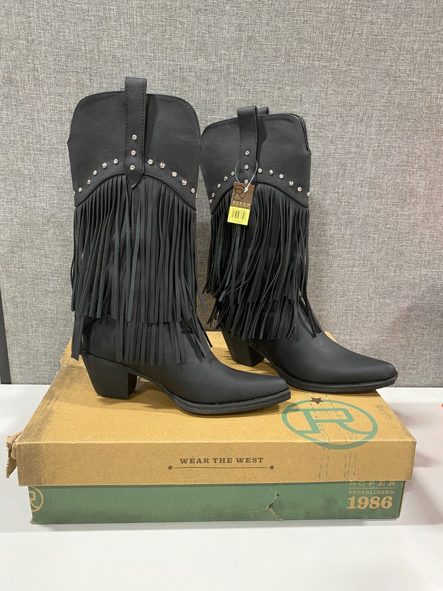 Women's Roper Oakley Studded Fringe Boots Size