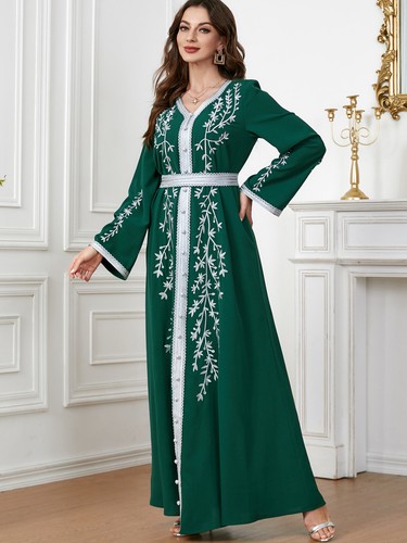 Muslimische Stickerei elegant Kaftan Maxikleid bescheiden Frauen Abaya Dubai Partykleid - Bild 50 von 53