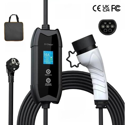 EV Type 2 Charger with EU Schuko/NEMA 6-20 Plug, 110-240V 16A IEC 62196 Standard