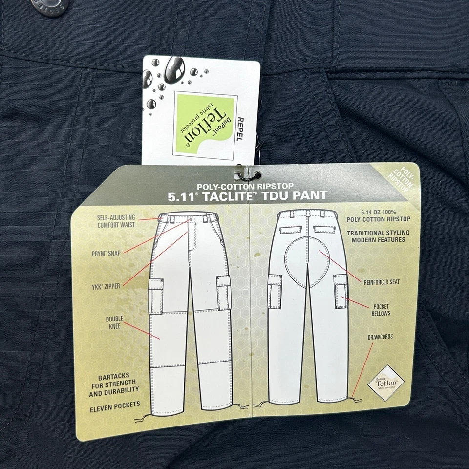 Calça TDU 5.11 Tática Masculina Média Longa Azul Marinho Escuro Ripstop 11 Bolsos NOVA - Imagem 4 de 4