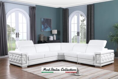 GENUINE Italian Leather White 122'' Sectional Modern Contemporary Living Room
