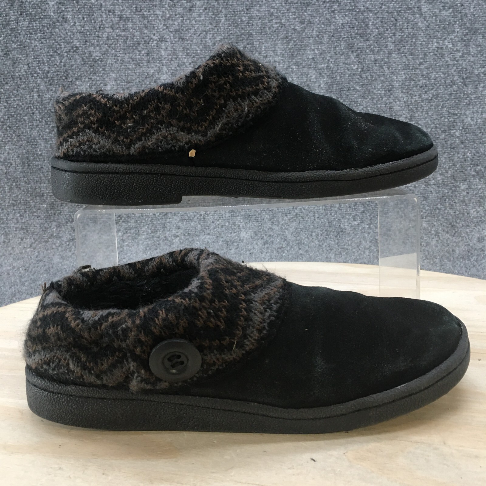 Clarks Womens Nikki Marled Knit Collar Faux Fur Suede Clogs Size 8M Black-image
