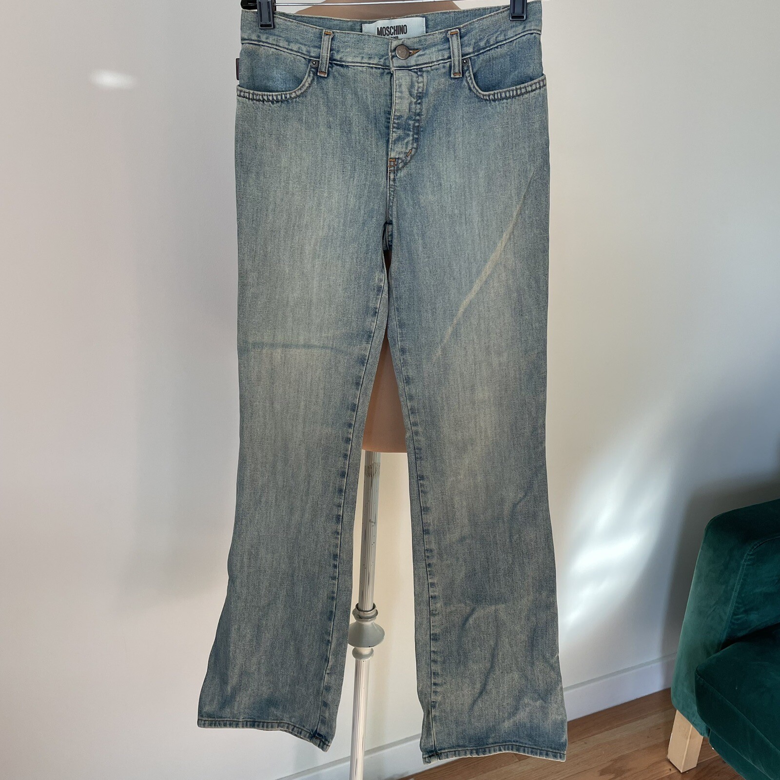 Moschino Vintage Y2K 2000s Mid Rise Light Wash Blue Bootcut Jeans EUC Size 26 image 9
