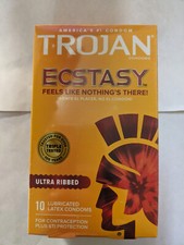 Trojan Ultra Ribbed Ecstasy Lubricated Condoms 10 Count