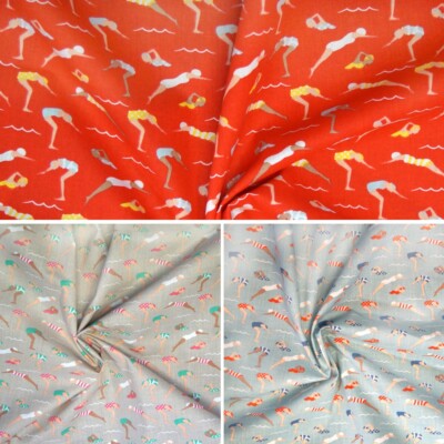Polycotton Stoff Olympia Schwimmer Schwimmen Sport Spiele Schwimmen