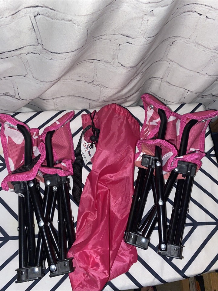 Emily Rose Pink and White Fold up Camping Chairs With bag Set Lot eBay