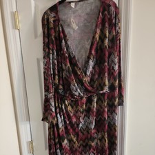 Old Navy multicolored fall colors  Faux Wrap Dress Size XXL 3/4 sleeve nwt