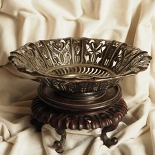 Antique Silver Berndorf German Orchid Art Nouveau Centerpiece Tray Fruit Statue