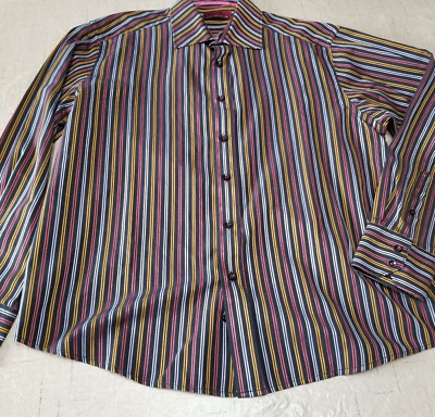 Excalibur Men's L (44) Striped Shirt Dobby Weave Long Sleeve Button-Up Top