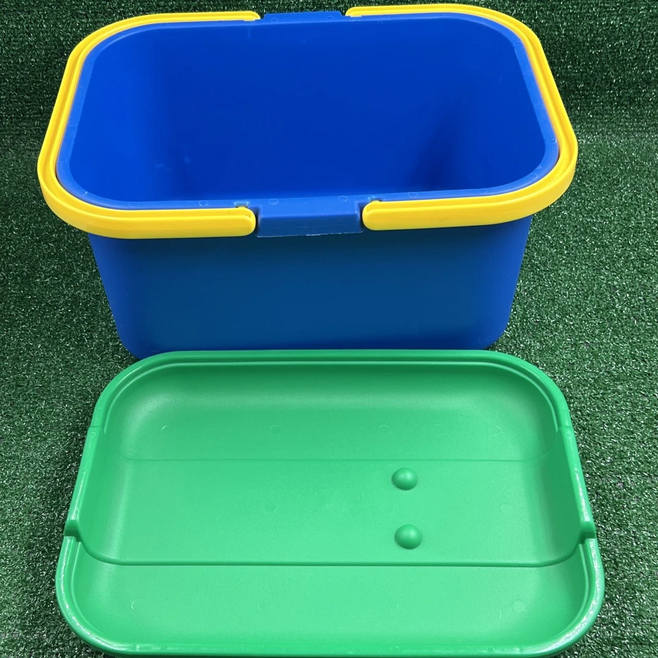 Organizador de almacenamiento de costura artesanal Eagle vintage azul verde amarillo falta tapa Foto 4 de 4