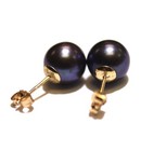 14k yellow gold round black pearl stud earrings 1.7g butterfly backs vintage — photo 4