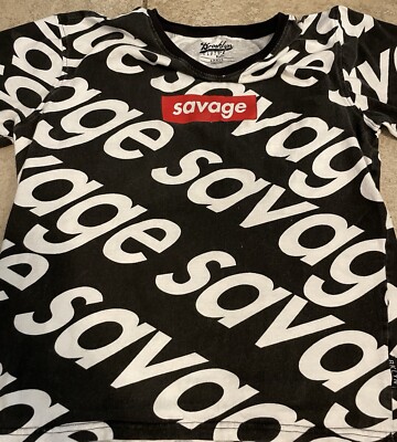 Brooklyn Cloth Mfg. Co Size S Savage Tshirt All Over Graphic Distressed ****Read