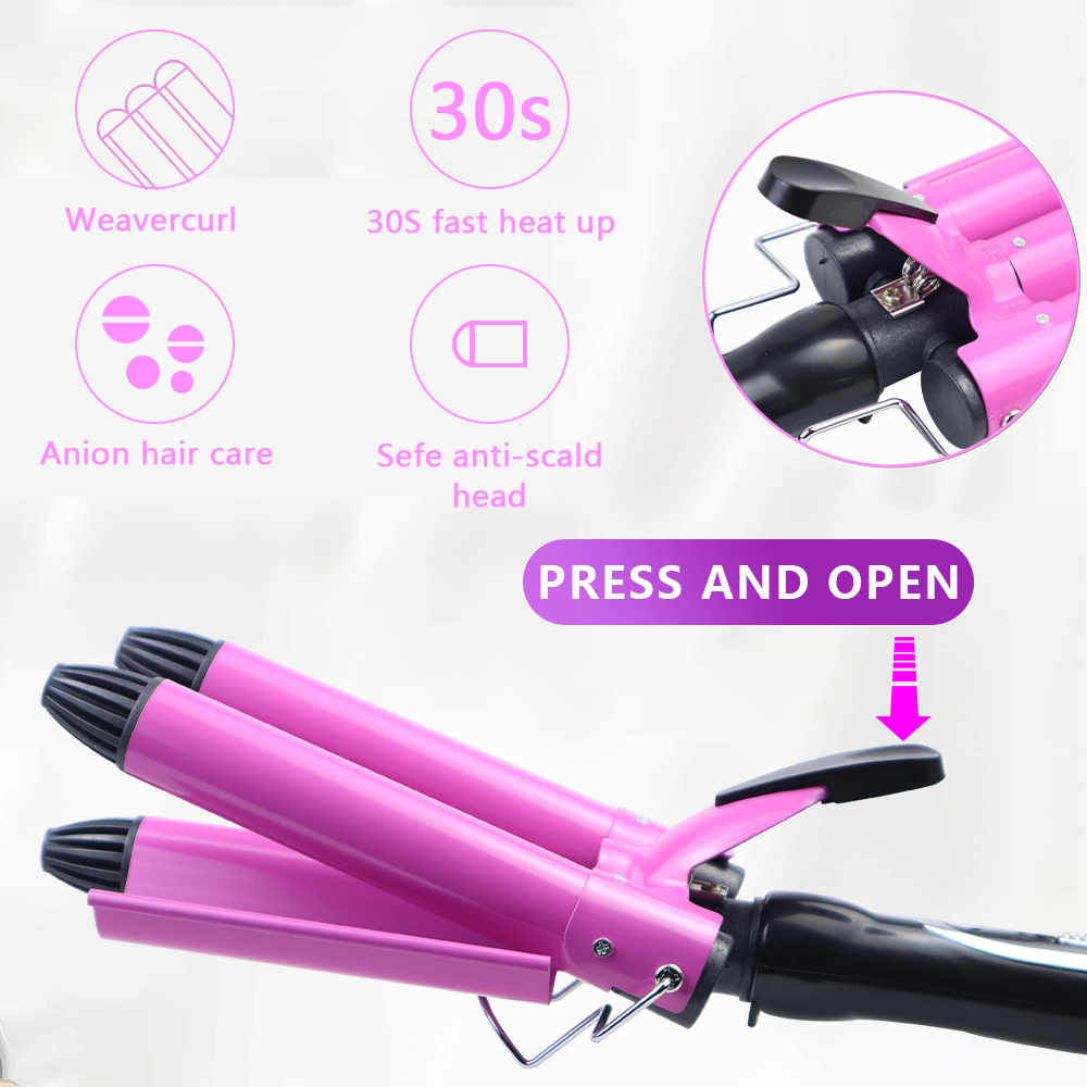 3 Barrel Ceramic Hair Waver Curler Mermaid Curling Wand Tongs Beach