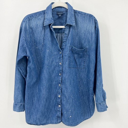 Camicia Chambray J.Jill Denim S Paint Splatter con bottoni blu donna taglia small