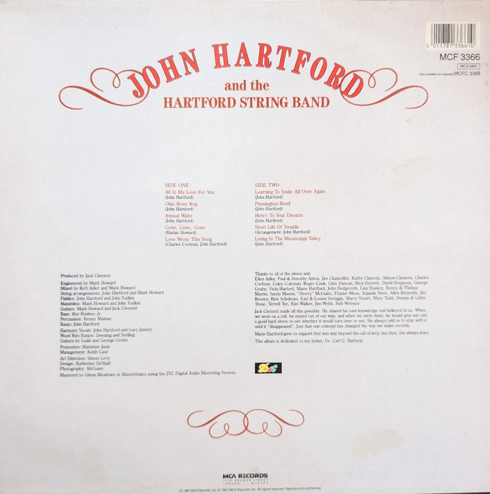 John Hartford Annual Waltz Vinyl Record EX/VG+ MCF3366 1987 1st Press - Image 2 of 2