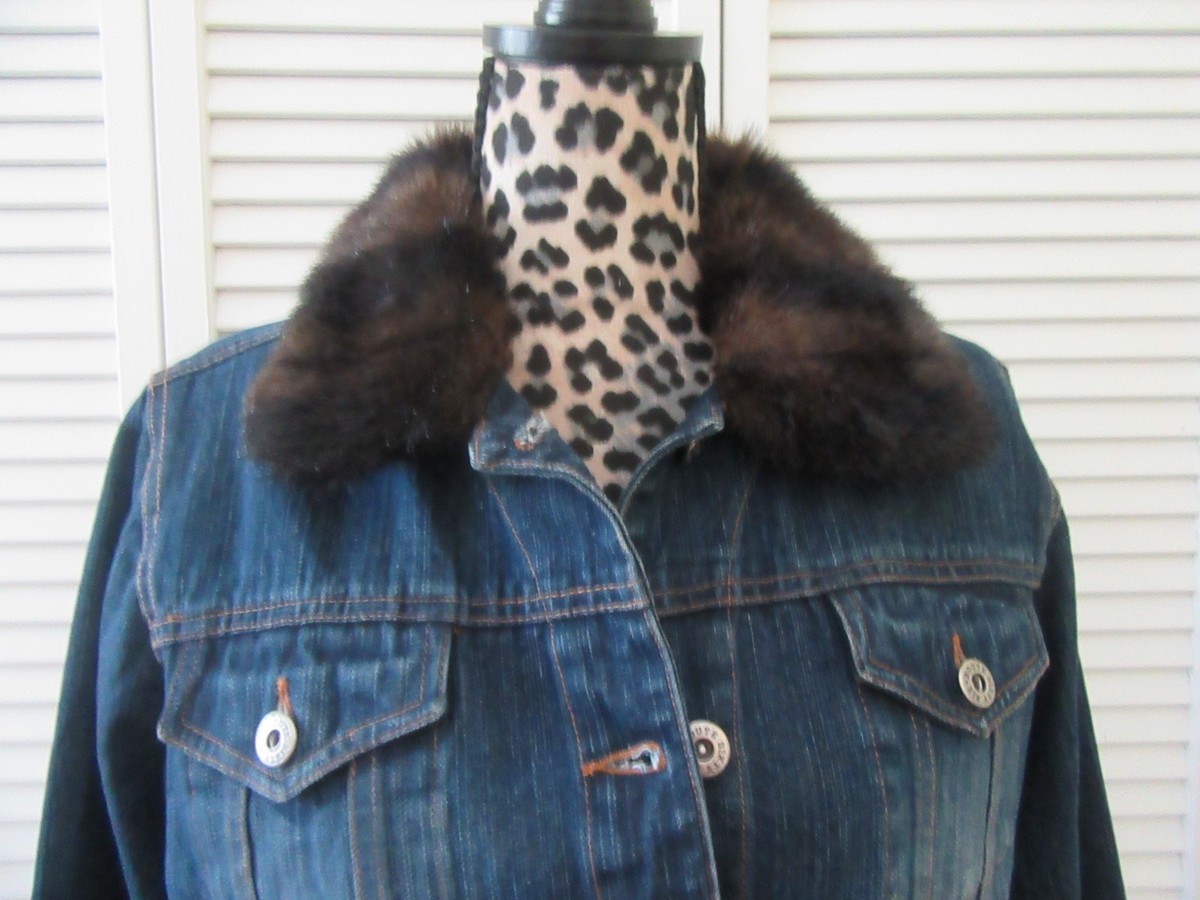 denim jacket with brown fur collar