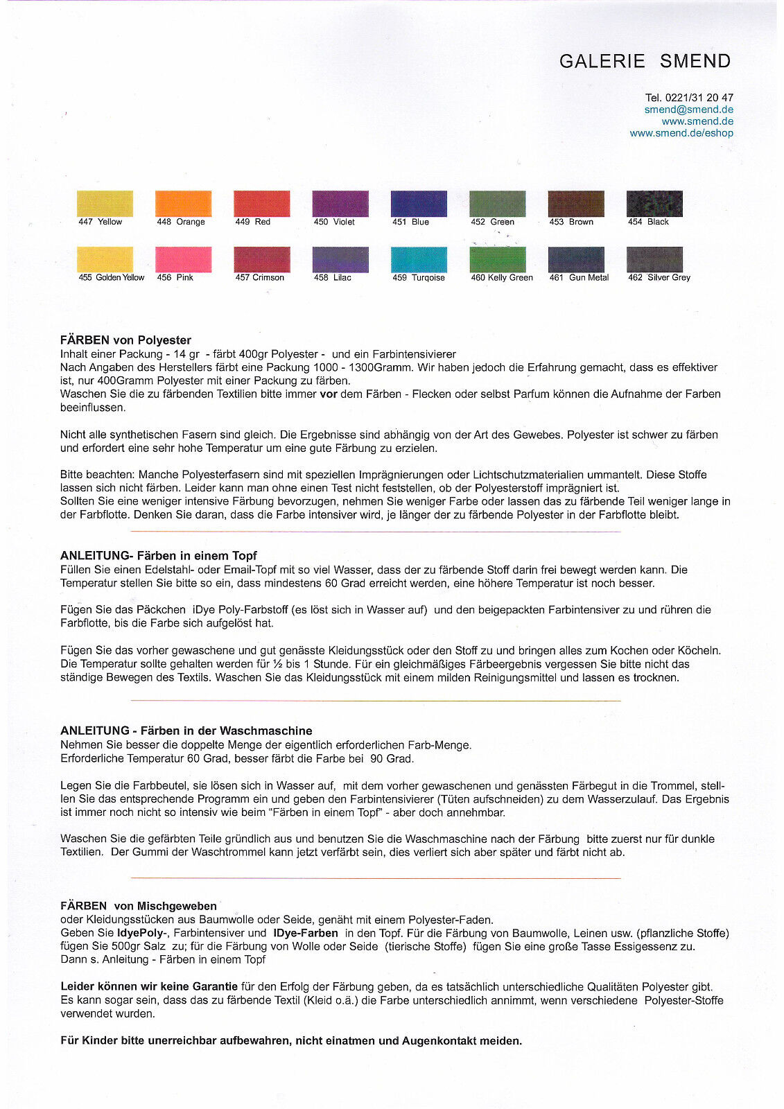 Idye Poly / Idyepoly -  zum Färben von Polyester und Nylon - Polyesterfarbe